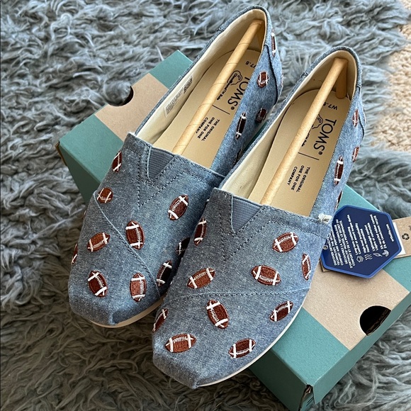 Toms Women’s Blue Football Print Flats - Picture 4 of 5